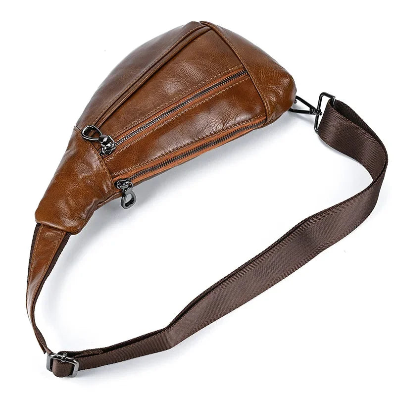 Men’s Leather Sling Bag - Oil Wax Cowhide Compact Chest Pack