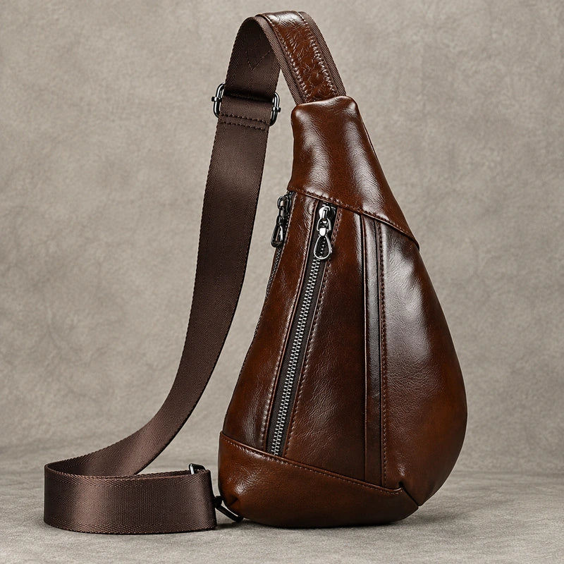 Men’s Leather Sling Bag - Oil Wax Cowhide Compact Chest Pack