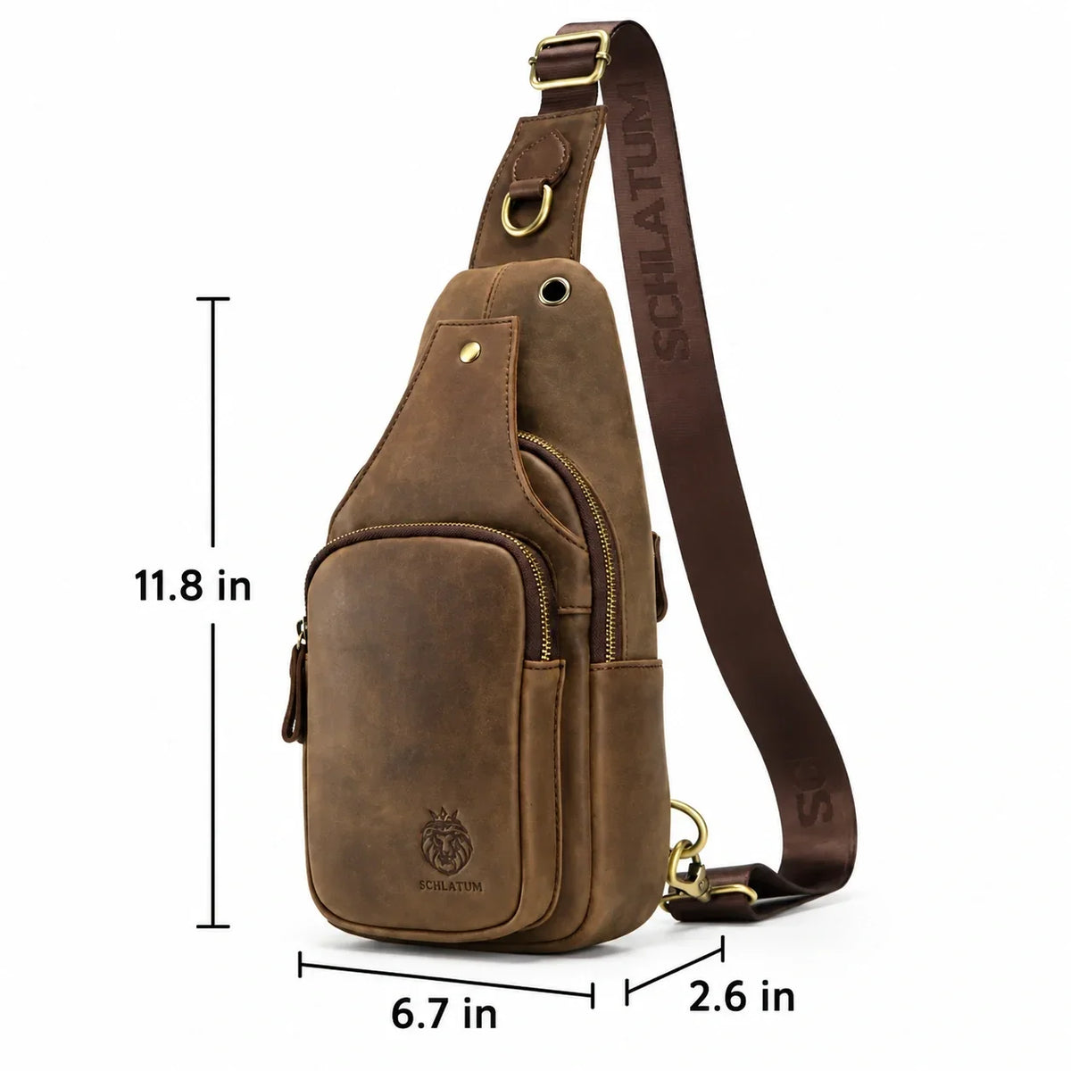 Men’s Leather Sling Bag – Slim Chest Carry with Zippered Pockets