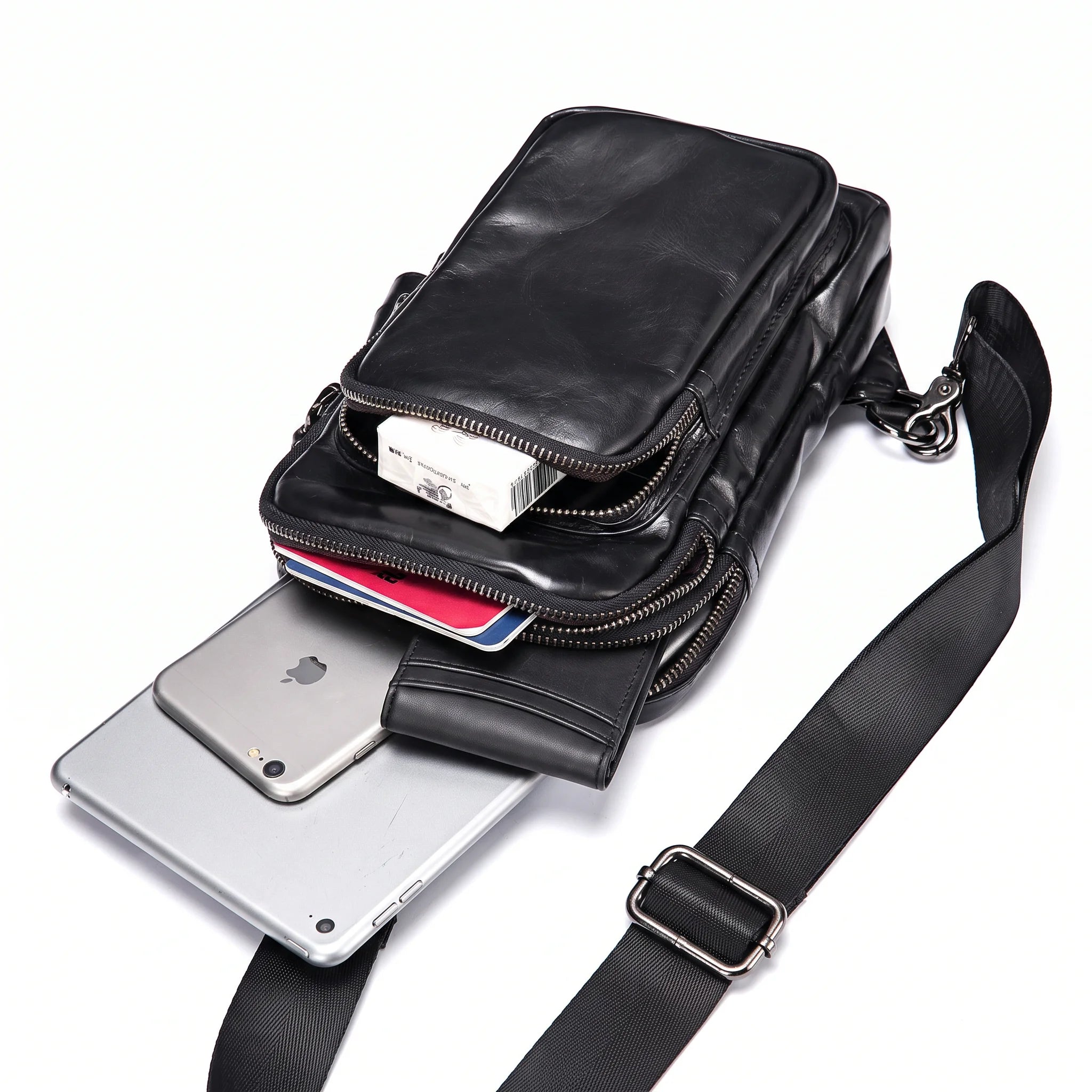 Men’s Leather Sling Bag - Tablet-Ready Chest Bag