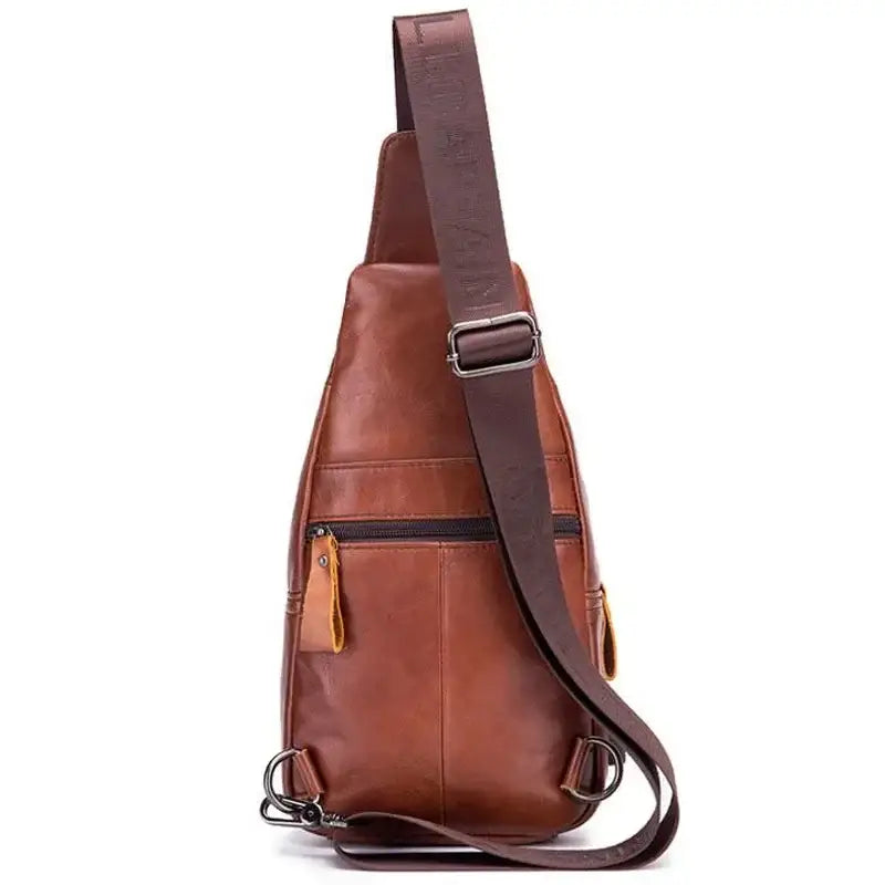 Men’s Leather Sling Bag – Vertical Multi-Pocket Chest Bag