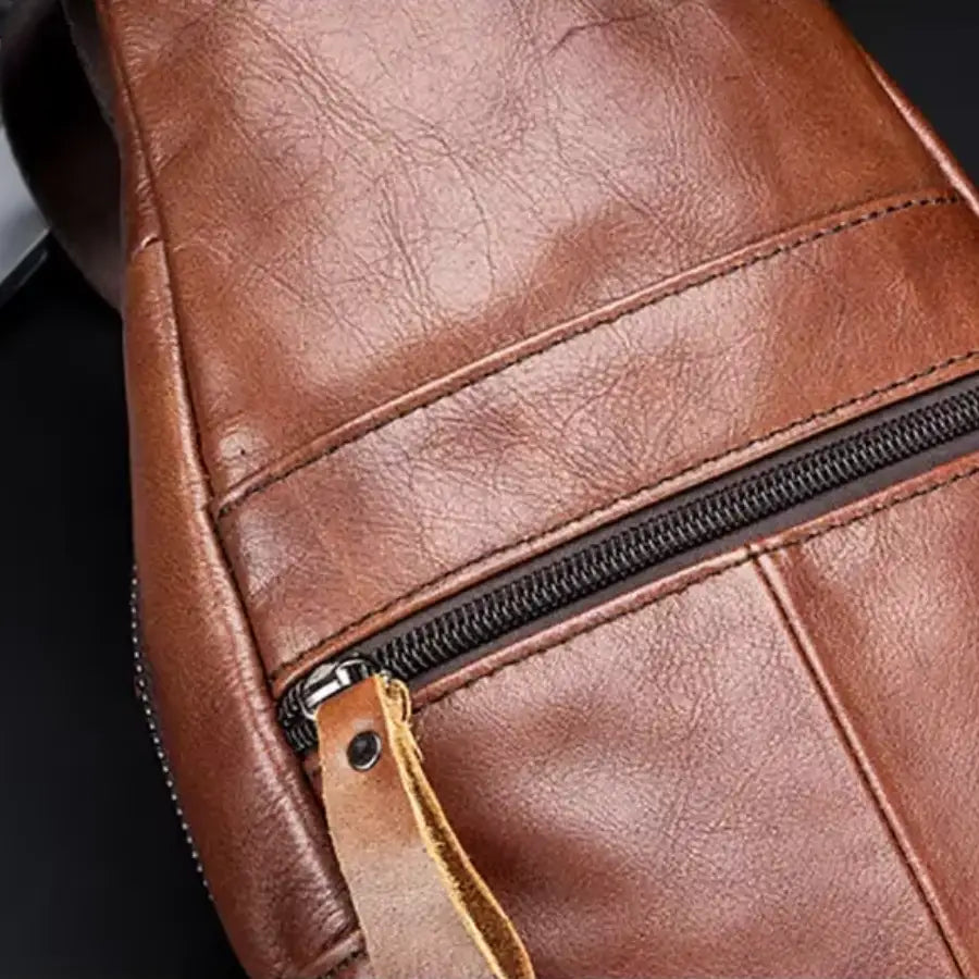 Men’s Leather Sling Bag – Vertical Multi-Pocket Chest Bag