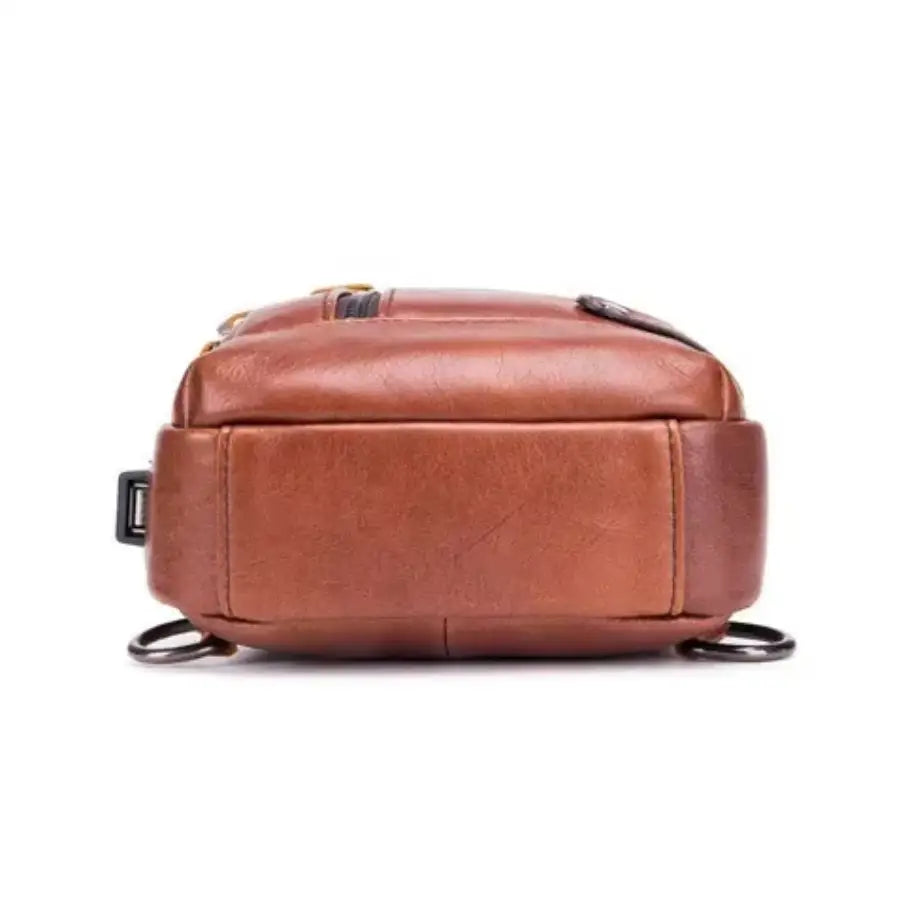 Men’s Leather Sling Bag – Vertical Multi-Pocket Chest Bag