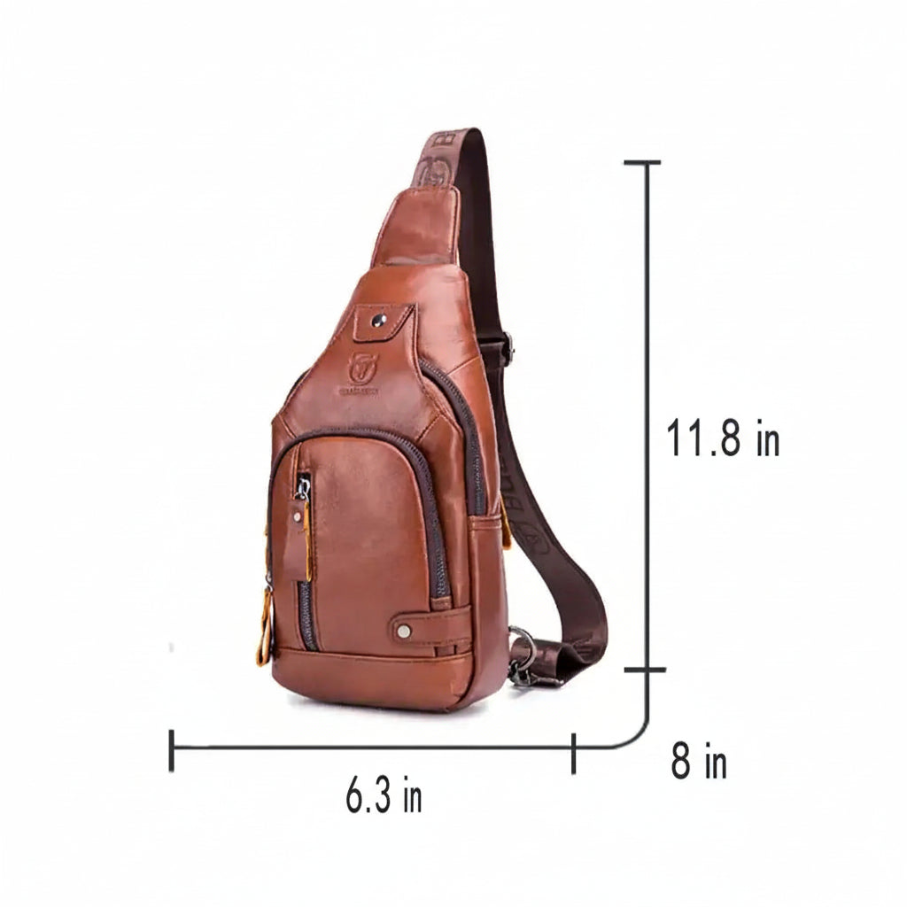 Men’s Leather Sling Bag – Vertical Multi-Pocket Chest Bag