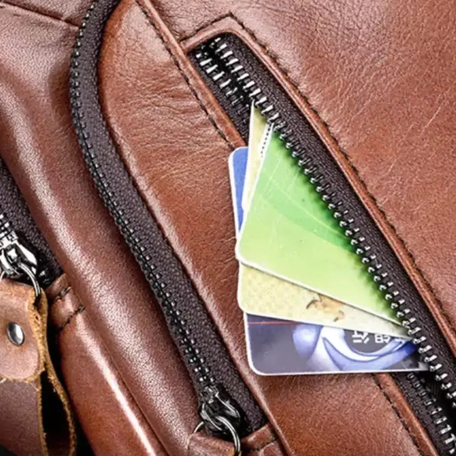 Men’s Leather Sling Bag – Vertical Multi-Pocket Chest Bag