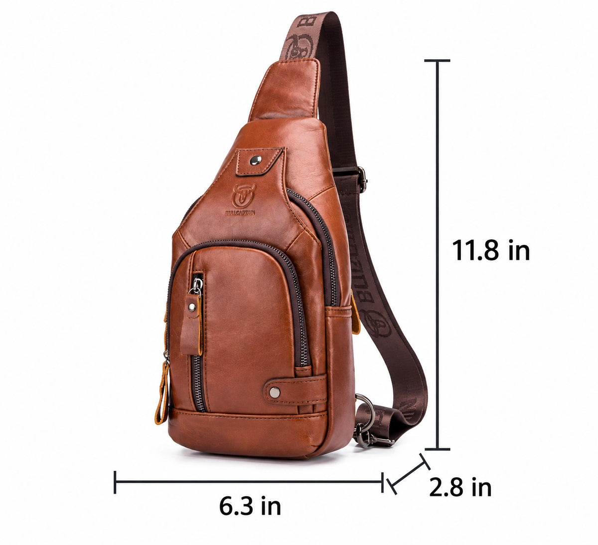 Men’s Leather Sling Bag – Vertical Multi-Pocket Chest Bag