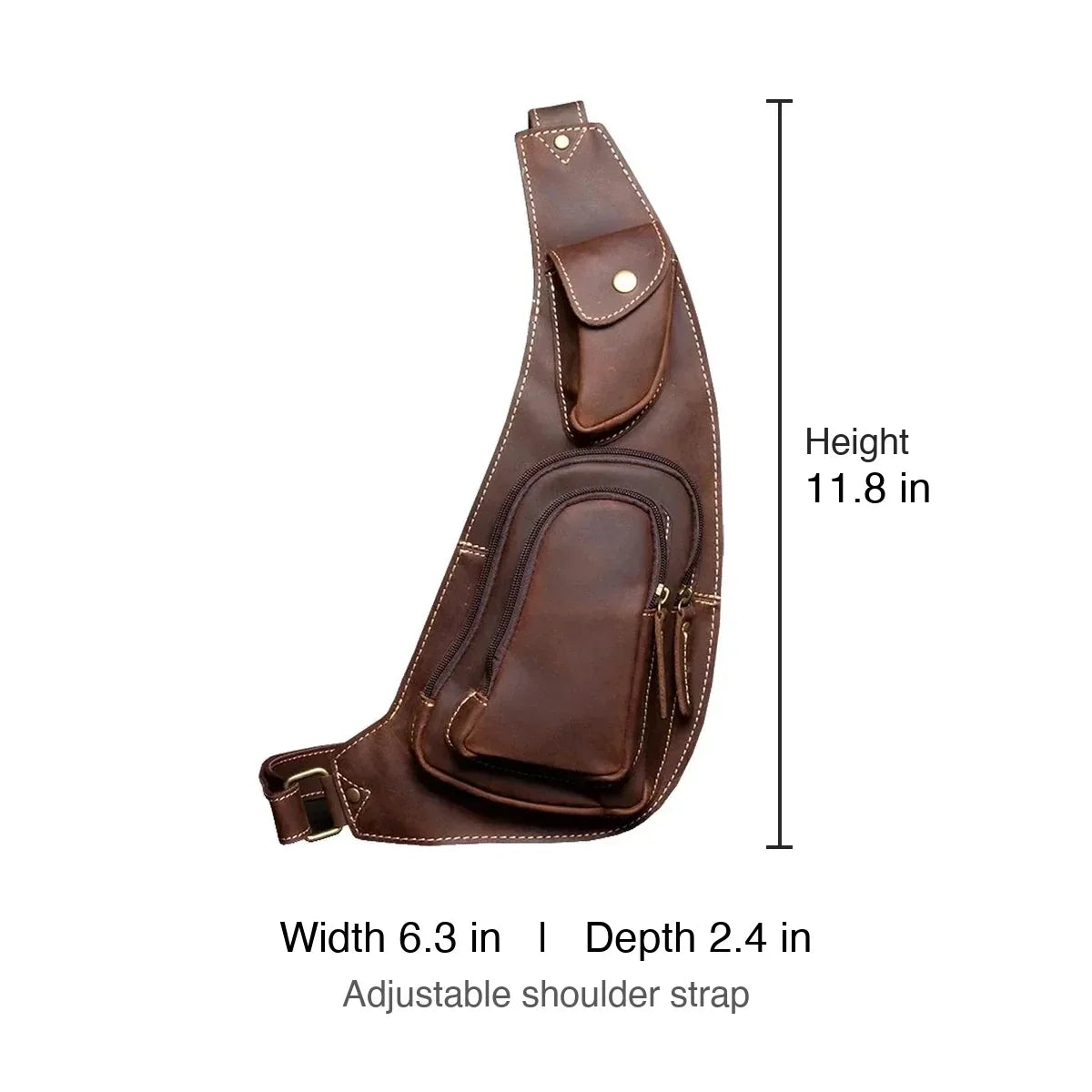 Men’s Leather Sling Bag with Crazy Horse Flap Pocket - Brown
