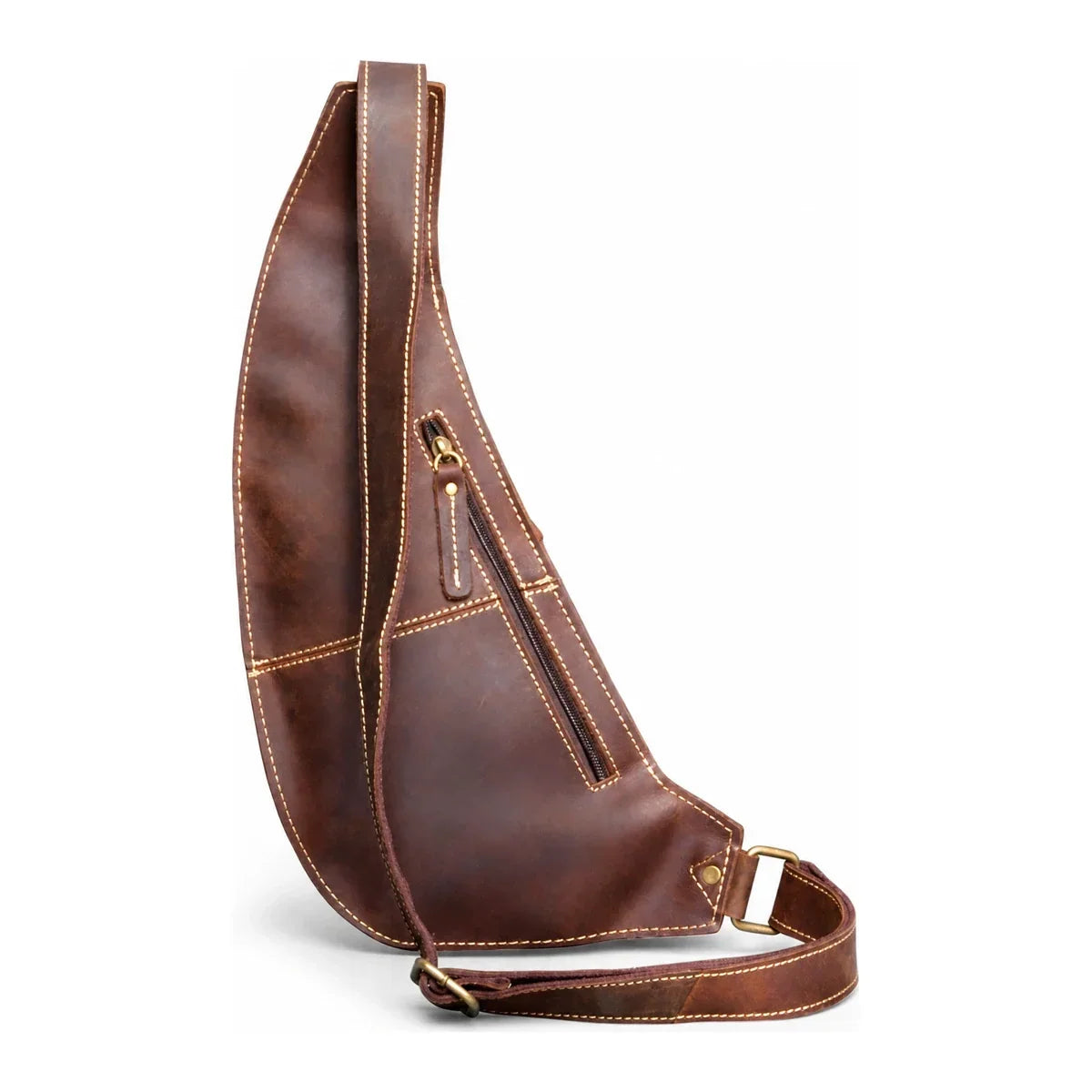 Men’s Leather Sling Bag with Crazy Horse Flap Pocket - Brown