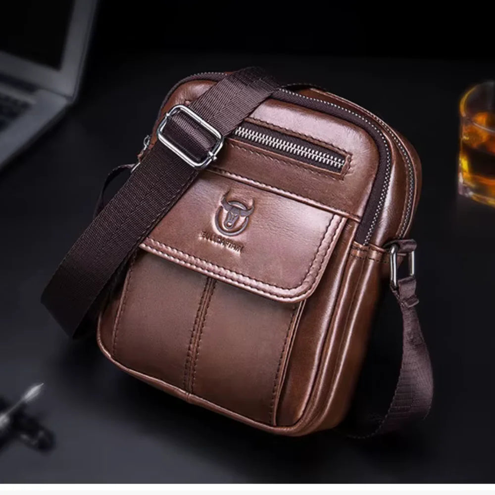 Men’s Leather Small Crossbody Bag – Compact Multi-Pocket Everyday Carry