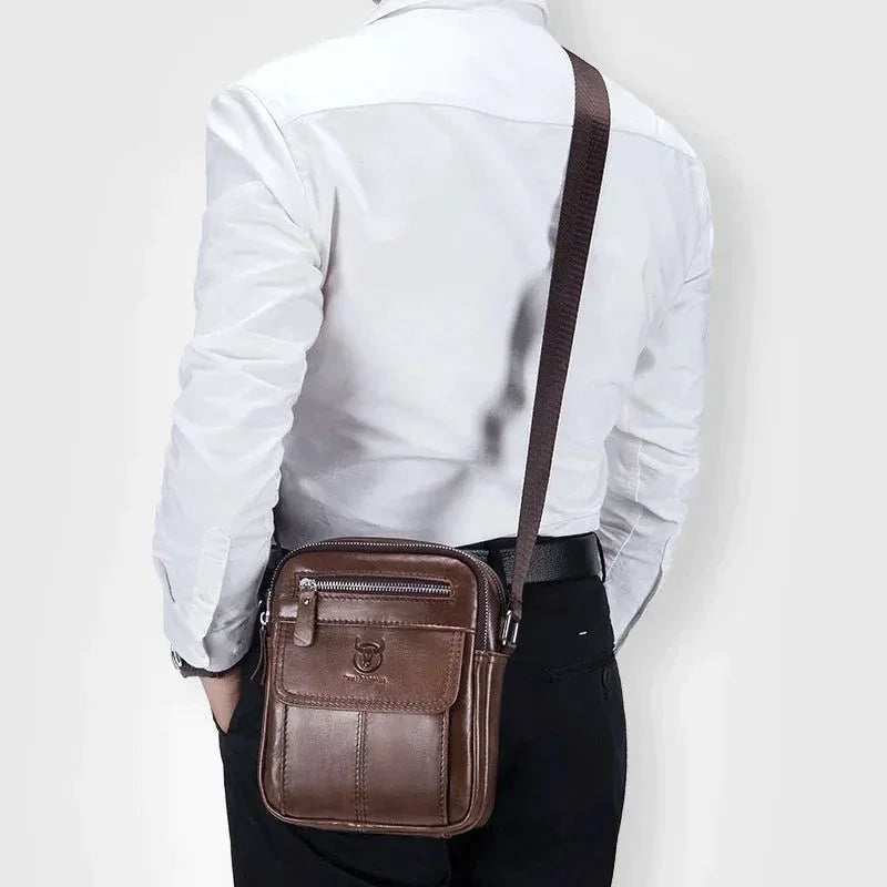 Men’s Leather Small Crossbody Bag – Compact Multi-Pocket Everyday Carry