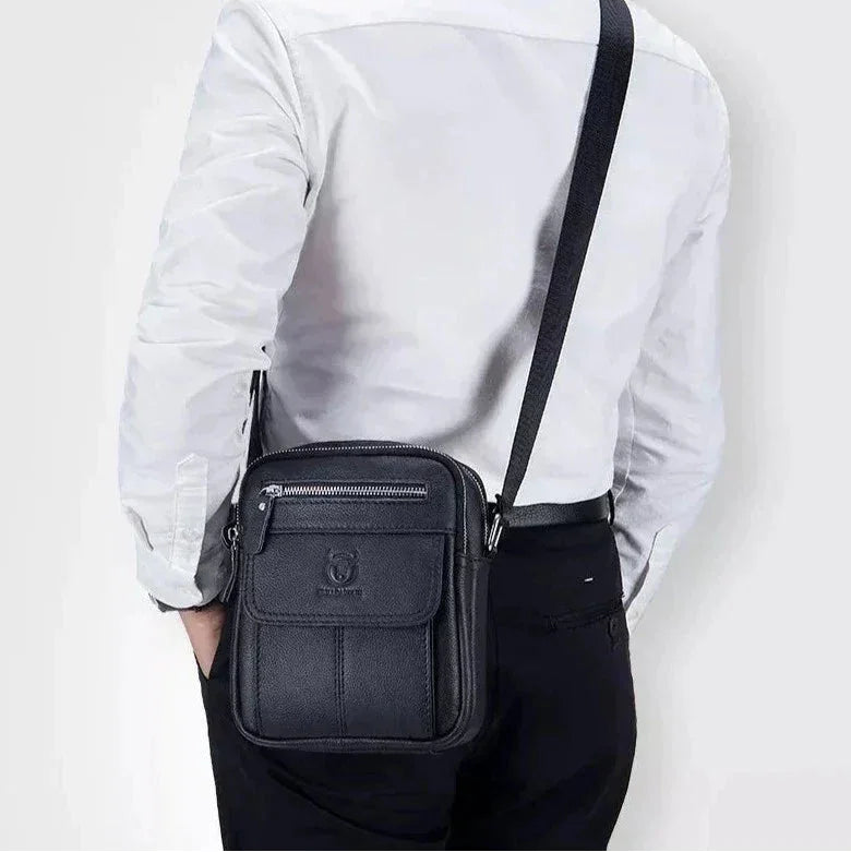 Men’s Leather Small Crossbody Bag – Compact Multi-Pocket Everyday Carry