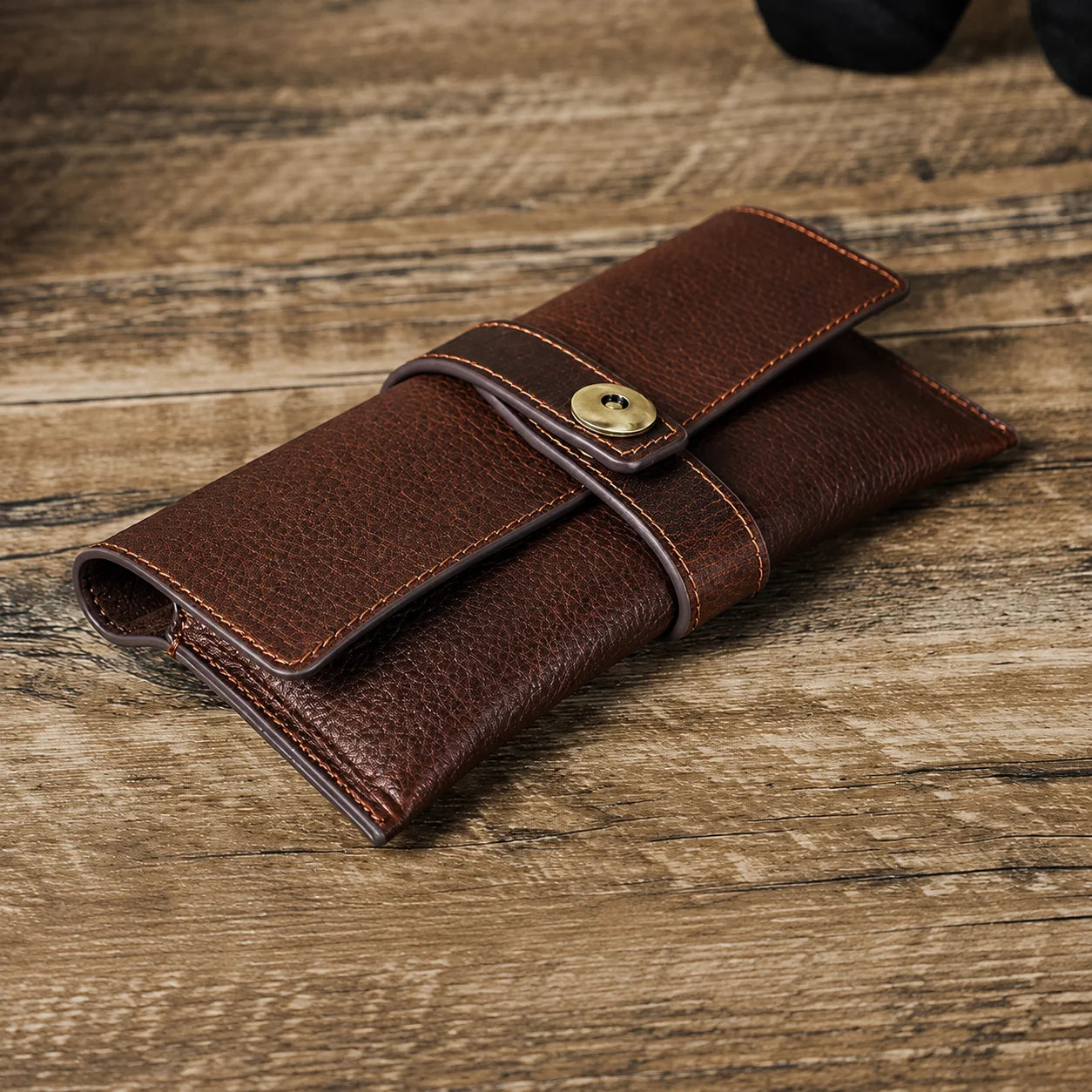 Men’s Leather Sunglasses Case - Vintage Snap Closure - Coffee