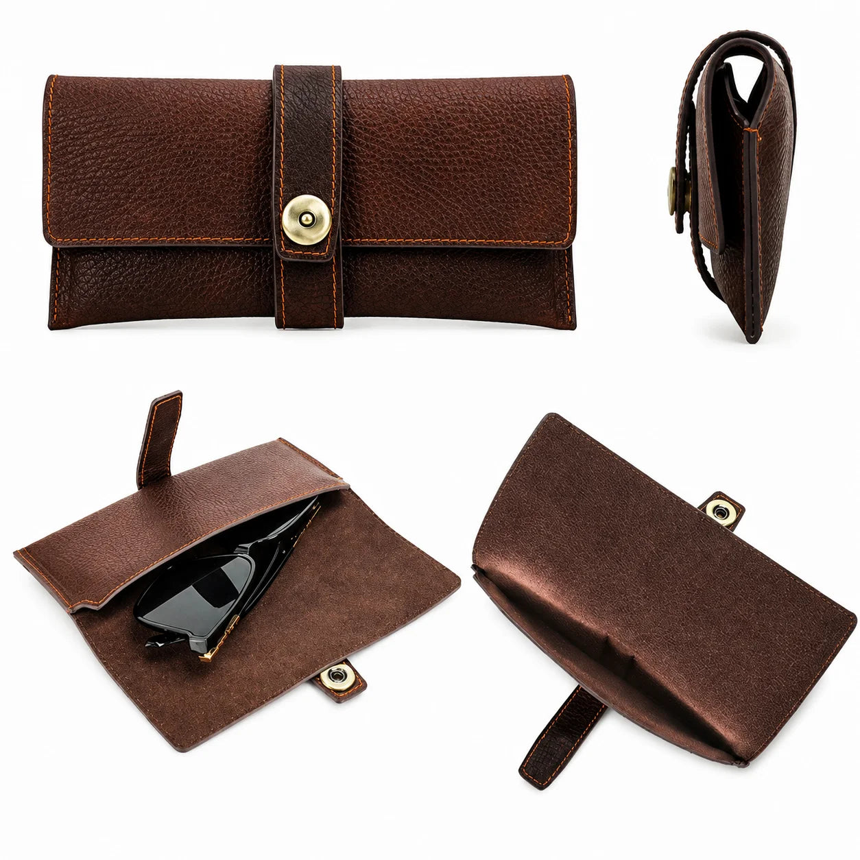 Men’s Leather Sunglasses Case - Vintage Snap Closure - Coffee