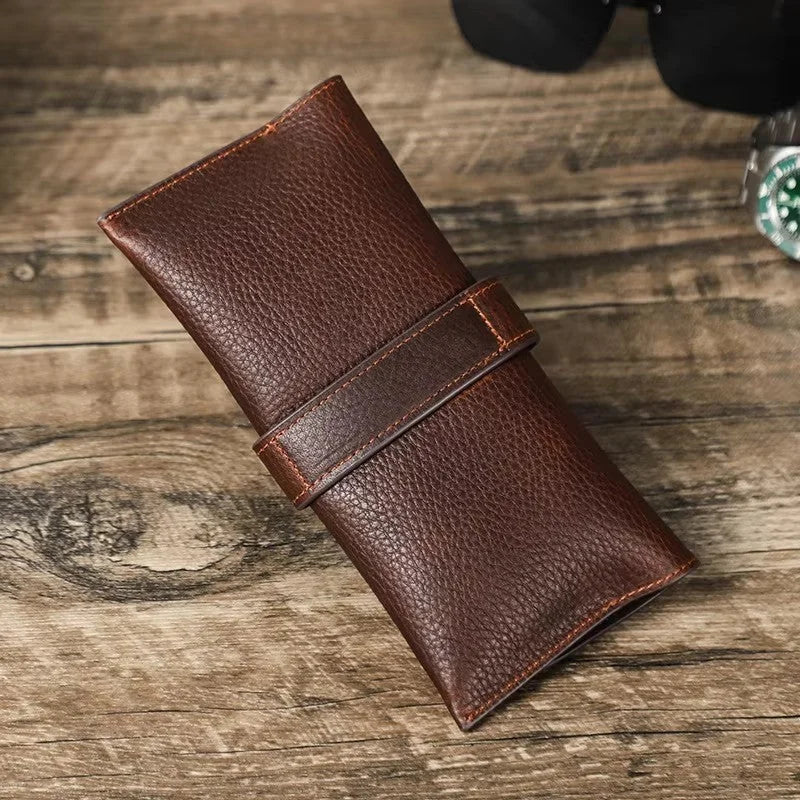 Men’s Leather Sunglasses Case - Vintage Snap Closure - Coffee