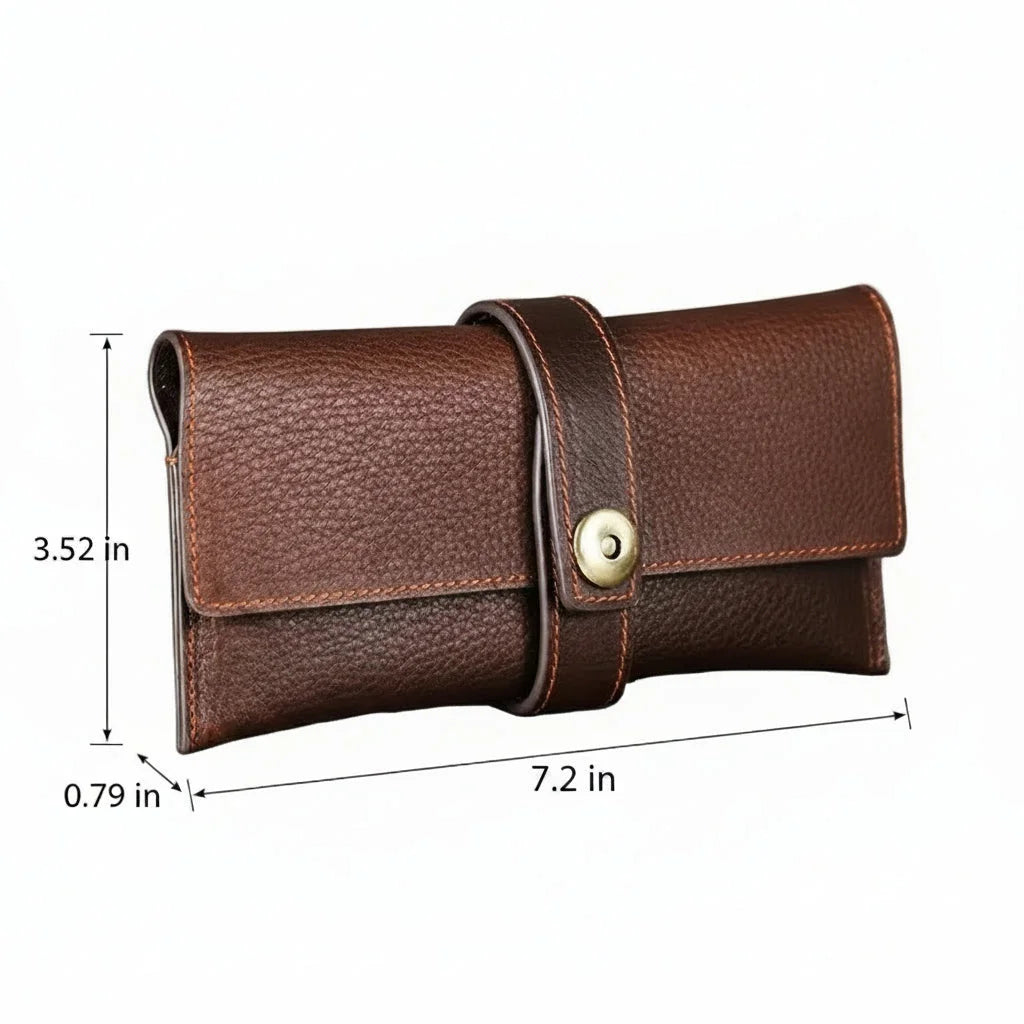 Men’s Leather Sunglasses Case - Vintage Snap Closure - Coffee