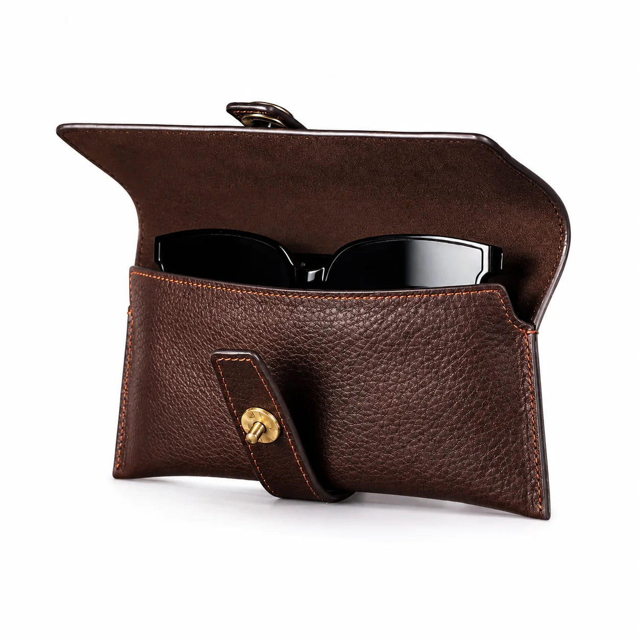Men’s Leather Sunglasses Case - Vintage Snap Closure - Coffee