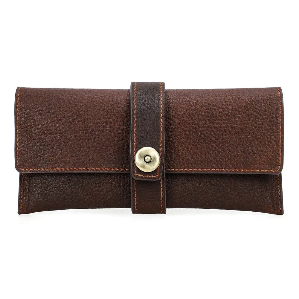 Men’s Leather Sunglasses Case - Vintage Snap Closure - Coffee