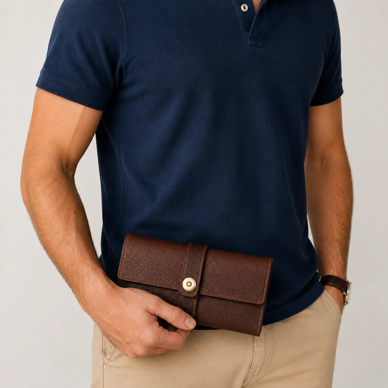 Men’s Leather Sunglasses Case - Vintage Snap Closure - Coffee