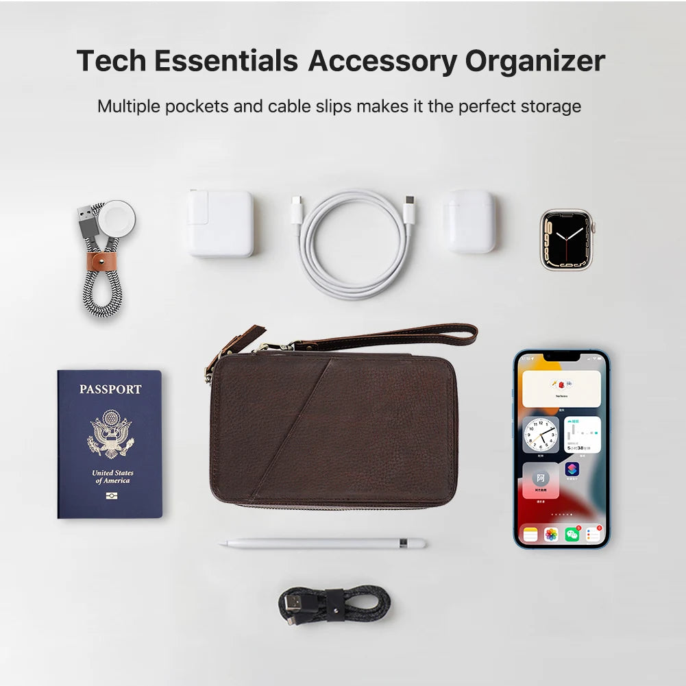 Tech Essentials Accessory Organizer with various items on a white background