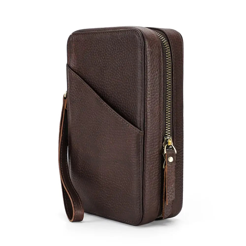 Men’s Leather Tech Organizer – Cable & Gadget Travel Pouch - Coffee
