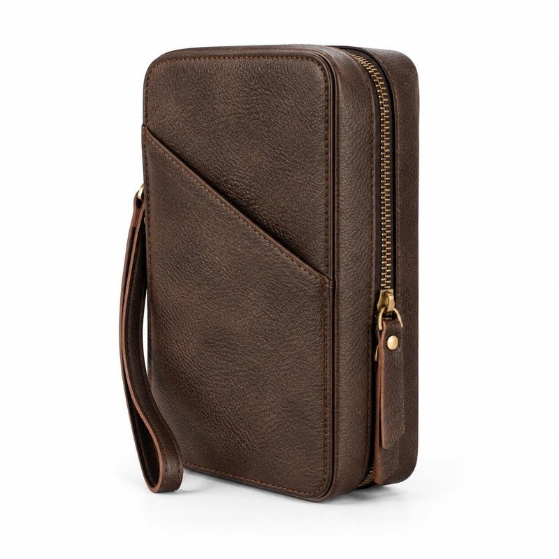 Men’s Leather Tech Organizer – Cable & Gadget Travel Pouch - Coffee