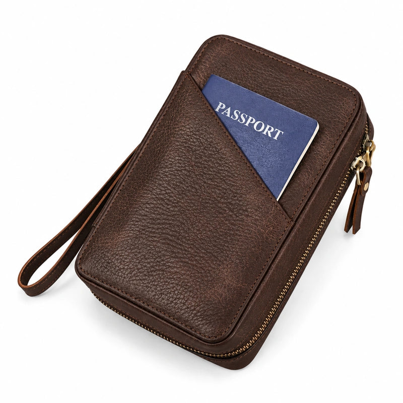 Men’s Leather Tech Organizer – Cable & Gadget Travel Pouch - Coffee