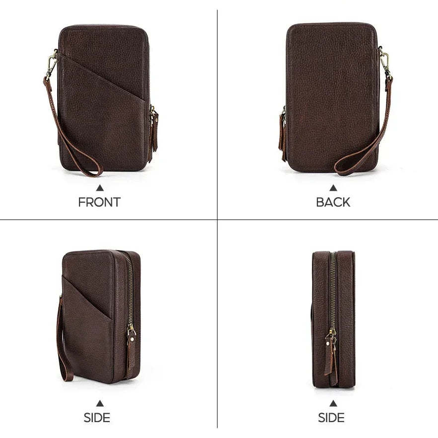 Men’s Leather Tech Organizer – Cable & Gadget Travel Pouch - Coffee