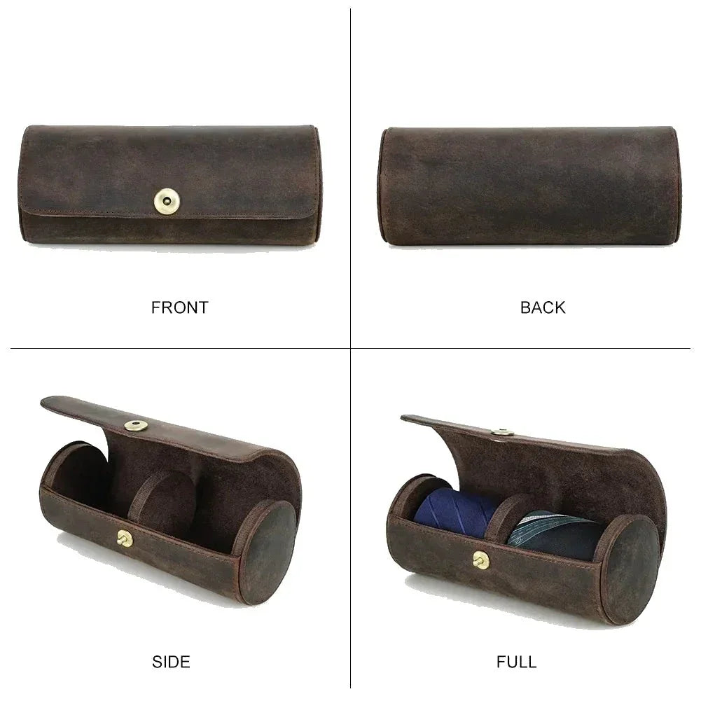 Men’s Leather Tie Case - Nubuck Travel Holder for Rolled Ties