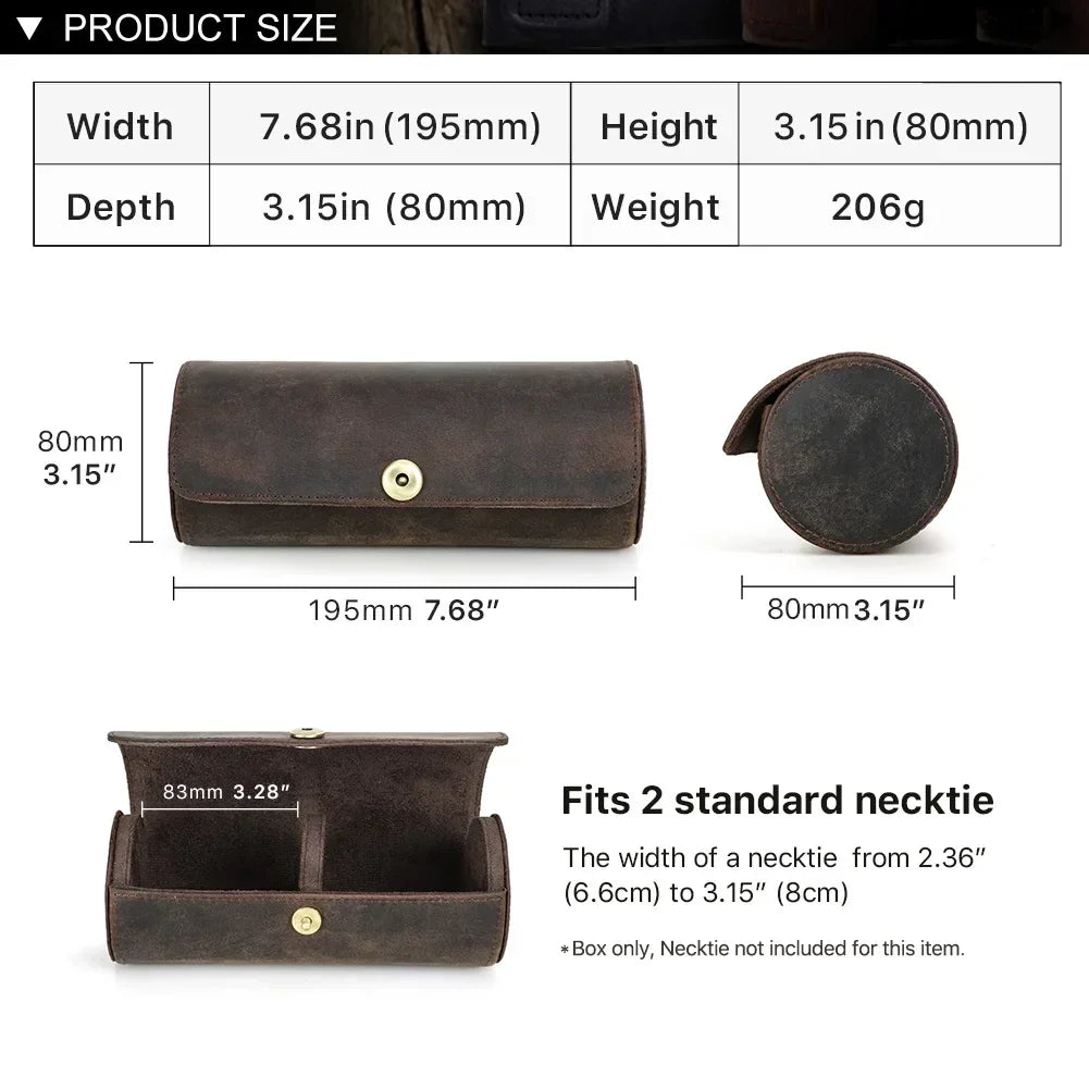 Men’s Leather Tie Case - Nubuck Travel Holder for Rolled Ties