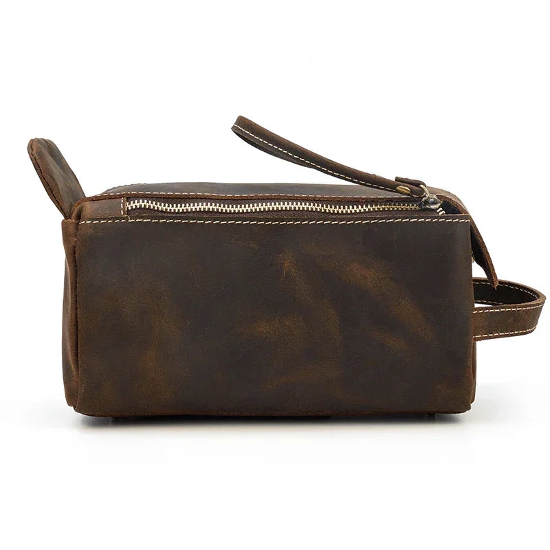 Men’s Leather Toiletry Bag – Compact Travel Dopp Kit