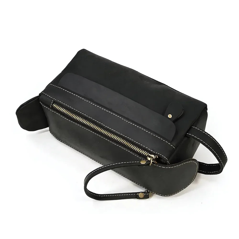 Men’s Leather Toiletry Bag – Compact Travel Dopp Kit