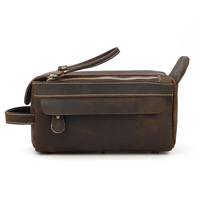 Men’s Leather Toiletry Bag – Compact Travel Dopp Kit