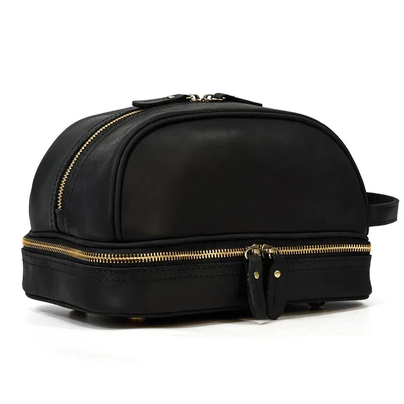 Men’s Leather Toiletry Bag - Double-Zip Dopp Kit