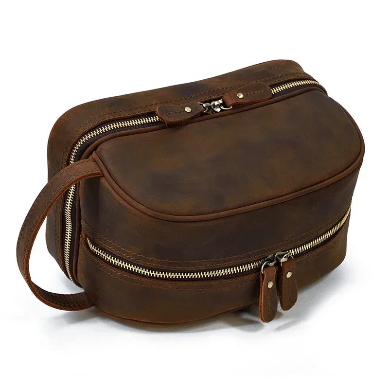 Men’s Leather Toiletry Bag - Double-Zip Dopp Kit