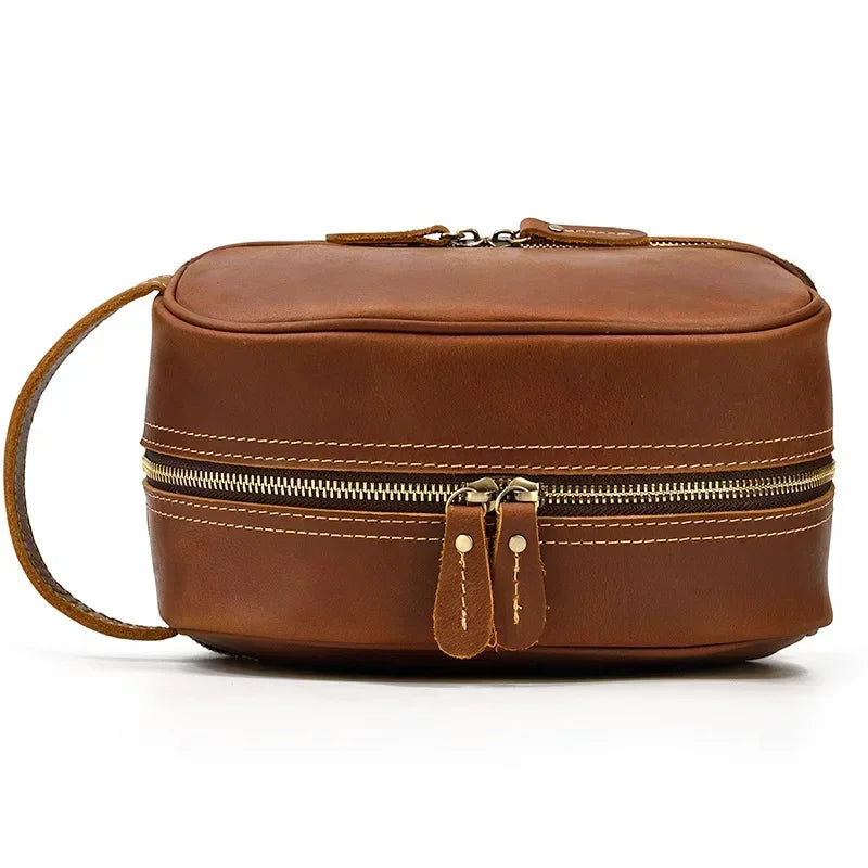 Men’s Leather Toiletry Bag - Double-Zip Dopp Kit