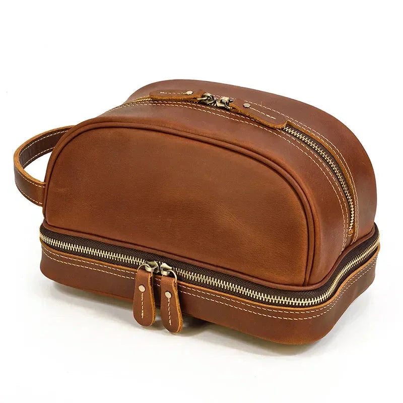 Men’s Leather Toiletry Bag - Double-Zip Dopp Kit