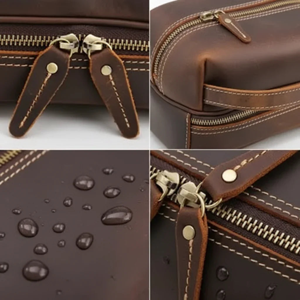 Men’s Leather Toiletry Bag - Double-Zip Dopp Kit