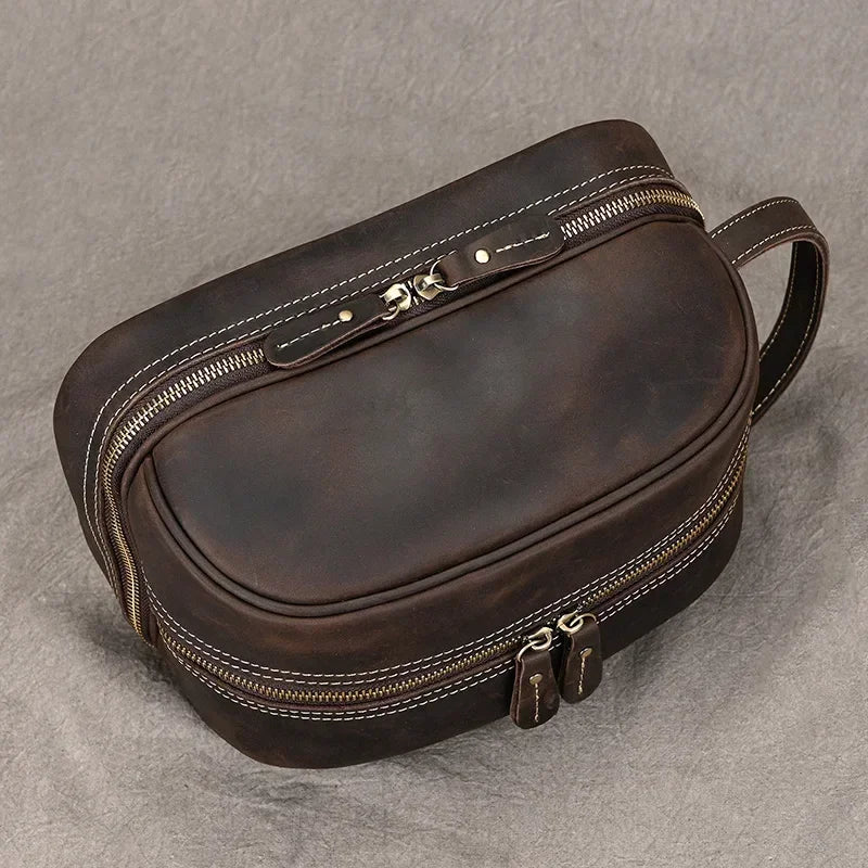 Men’s Leather Toiletry Bag - Double-Zip Dopp Kit