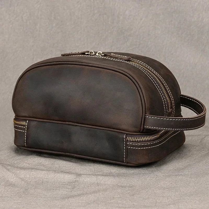 Men’s Leather Toiletry Bag - Double-Zip Dopp Kit