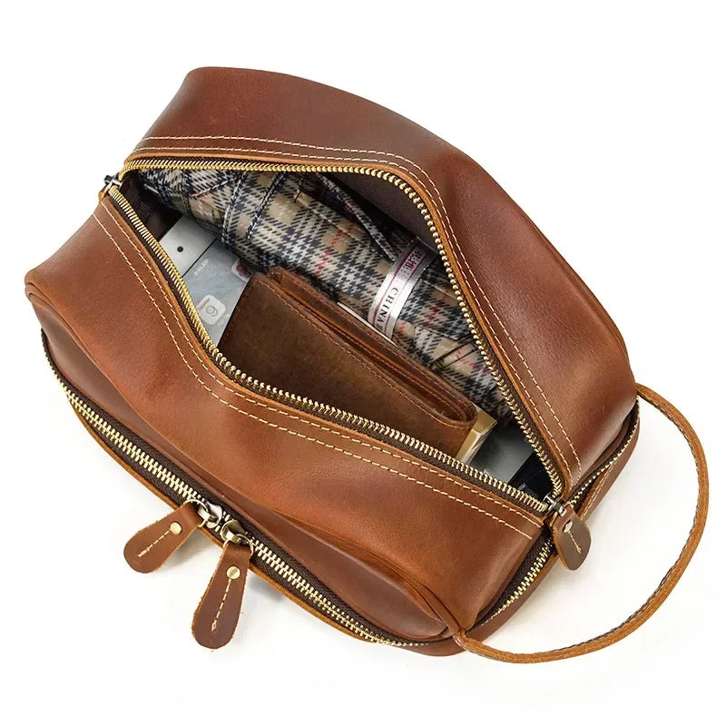 Men’s Leather Toiletry Bag - Double-Zip Dopp Kit
