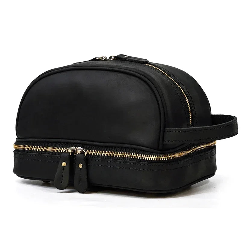 Men’s Leather Toiletry Bag - Double-Zip Dopp Kit