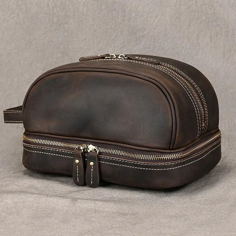 Men’s Leather Toiletry Bag - Double-Zip Dopp Kit