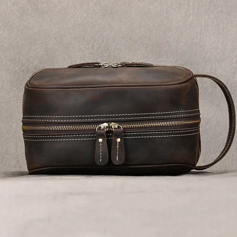 Men’s Leather Toiletry Bag - Double-Zip Dopp Kit