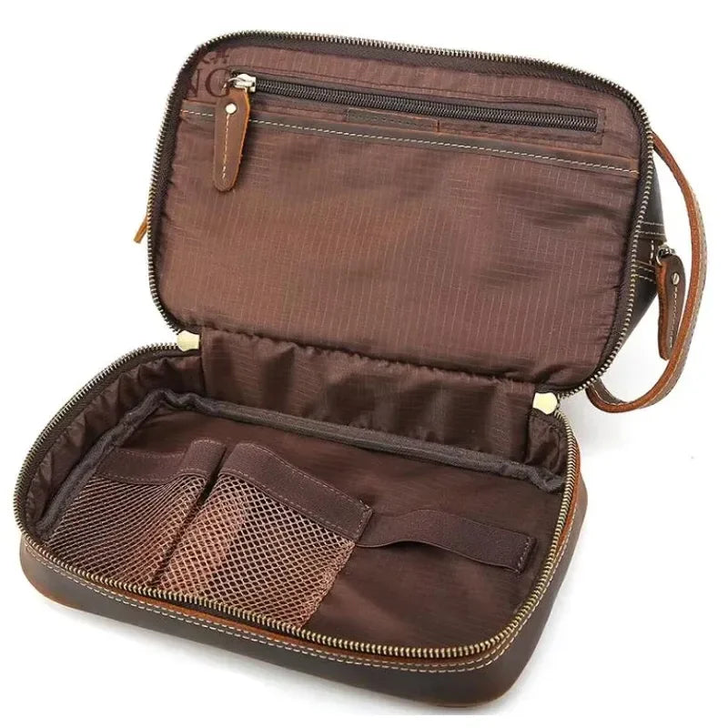 Men’s Leather Toiletry Bag - Double-Zip Dopp Kit