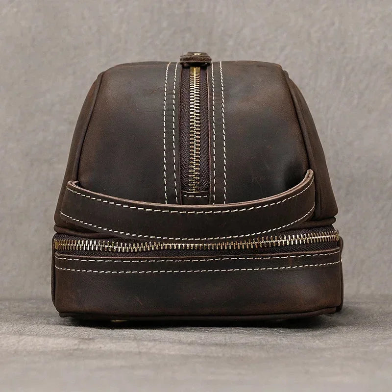 Men’s Leather Toiletry Bag - Double-Zip Dopp Kit