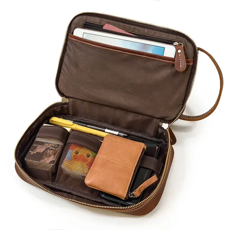 Men’s Leather Toiletry Bag - Double-Zip Dopp Kit
