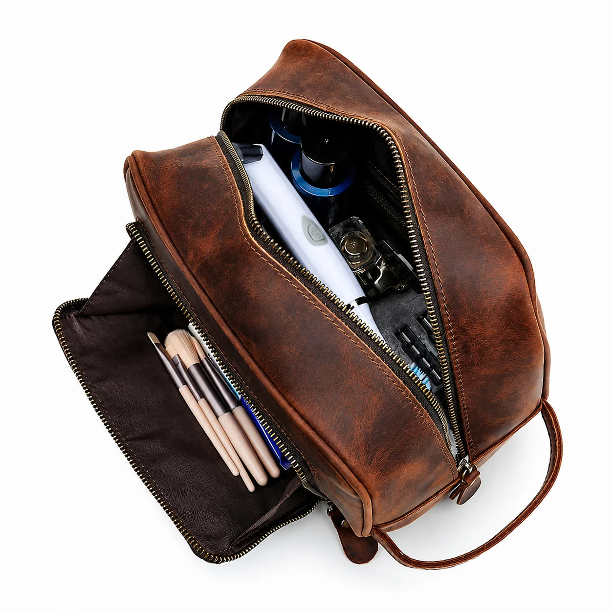 Men’s Leather Toiletry Bag - Front Pocket Dopp Kit
