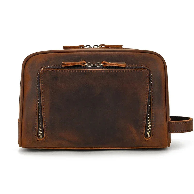 Men’s Leather Toiletry Bag - Front Pocket Dopp Kit