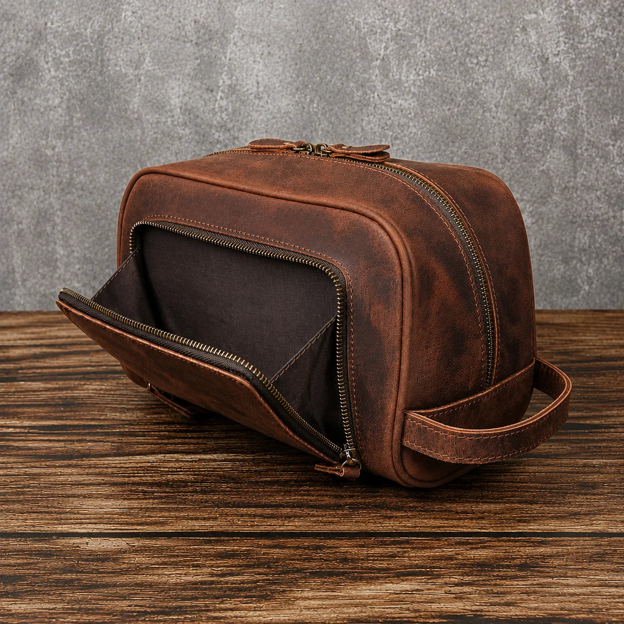 Men’s Leather Toiletry Bag - Front Pocket Dopp Kit
