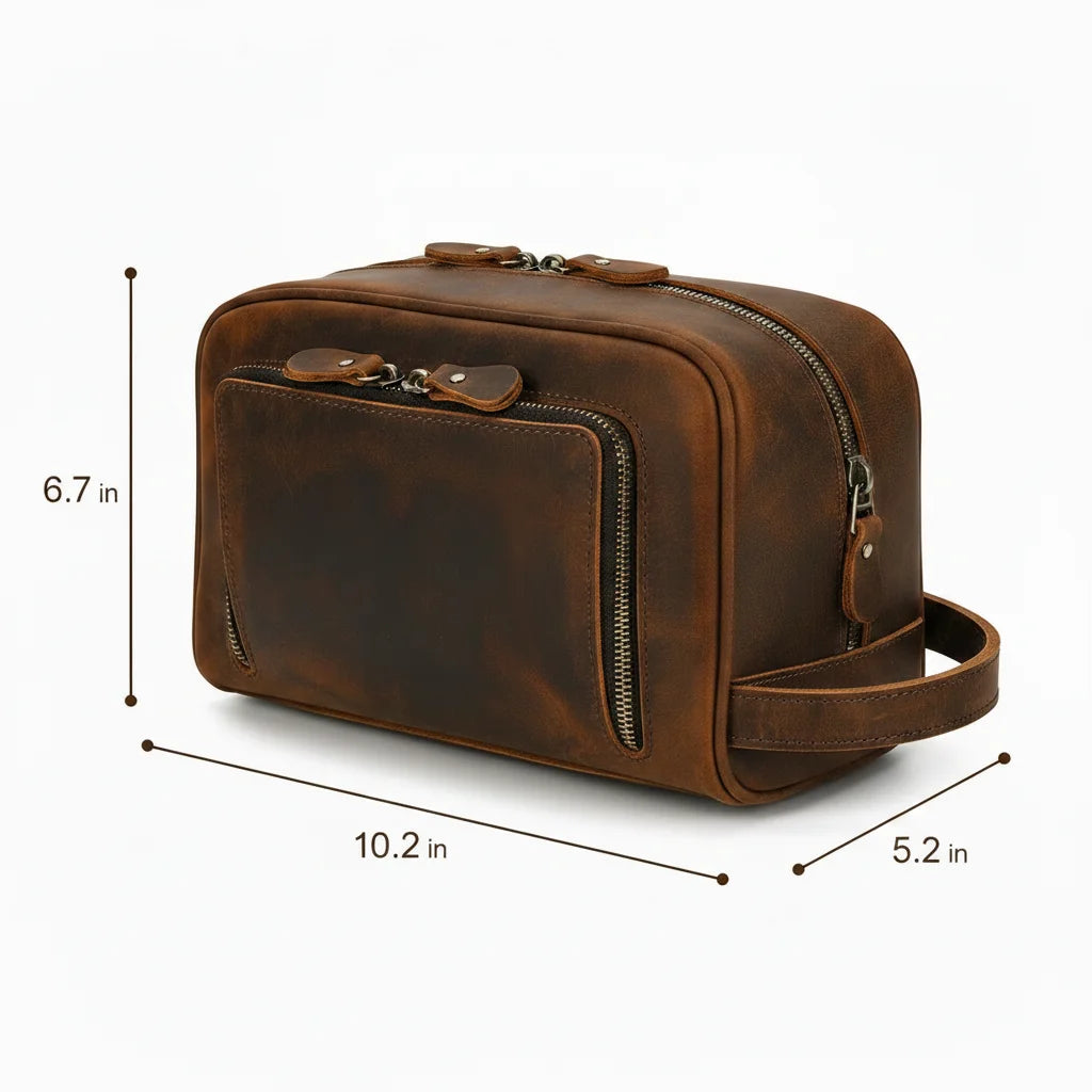 Men’s Leather Toiletry Bag - Front Pocket Dopp Kit